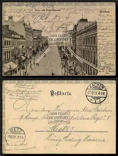 Orig. AK  Aachen Hoch- und Theaterstraße NRW gel. 1901