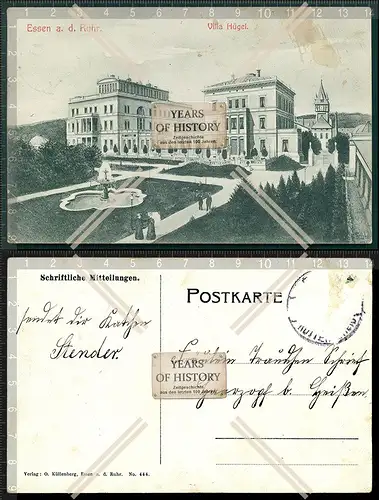 AK Essen an der Ruhr Villa Hügel gelaufen 1909