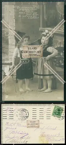 AK Kinder Mädchen Lederhose Tracht 1912 gelaufen ein allerliebstes kleines Paa