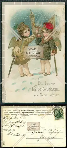 AK Prägedruck Kinder als Engel 1906 gel. Winterlandschaft Glückwunsche zum ne