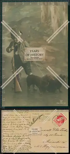 AK Junge mit Hund Tracht Lederhose Jagdbüchse 1908 gelaufen