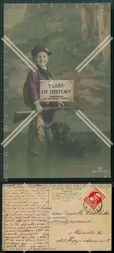 AK Junge mit Hund Tracht Jagdbüchse erlegter Fasan 1908 gelaufen