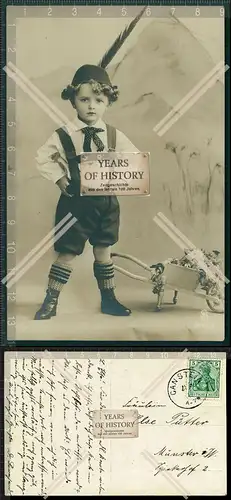 Foto AK kleiner Junge Lederhose Tracht Hutfeder 1908 gelaufen