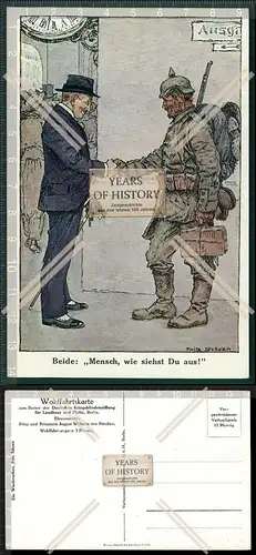 AK 1. Weltkrieg Wohlfahrtskarte Beide: Mensch wie siehst du aus Fritz Schoen