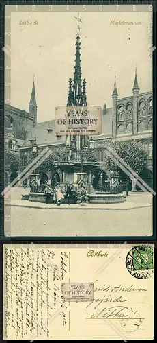 AK Lübeck Holstein 1912 gelaufen Marktbrunnen mit Kinder