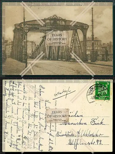 AK Geestebrücke Drehbrücke Bremerhaven-Geestemünde 1921 Fährstraße seit 19