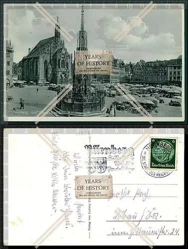 AK Nürnberg Adolf Hitler Platz schöner Brunnen Frauenkirche 1936 gelaufen