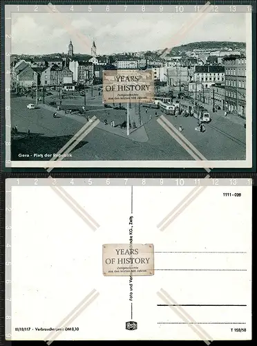 AK Gera Platz der Republik Straßenbahn Bus DDR