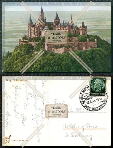 AK Burg Hohenzollern Bisingen Zimmern Hechingen 1934 gelaufen