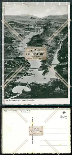 Foto AK Landkarte der Möhnesee Vogelschau von Allagen Körbecke bis Günne