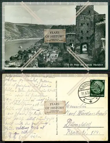 Foto AK Sankt Goar Rhein Schloss Rheinfels Dampfer Schlepper Schifffahrt 1936 g