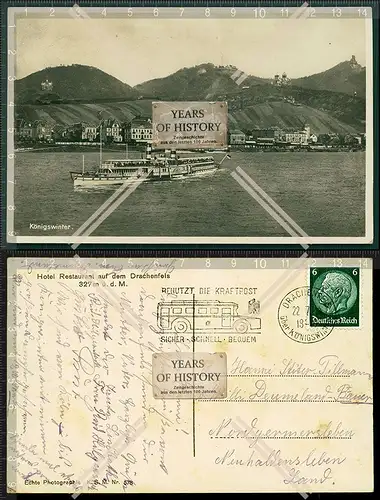 Orig. Foto AK Königswinter am Rhein Schiff Dampfer 1937 gelaufen Rückseite So