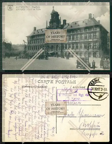 AK 1.WK Weltkrieg Antwerpen Feldpost gel. 1915-17 Belgien Frankreich