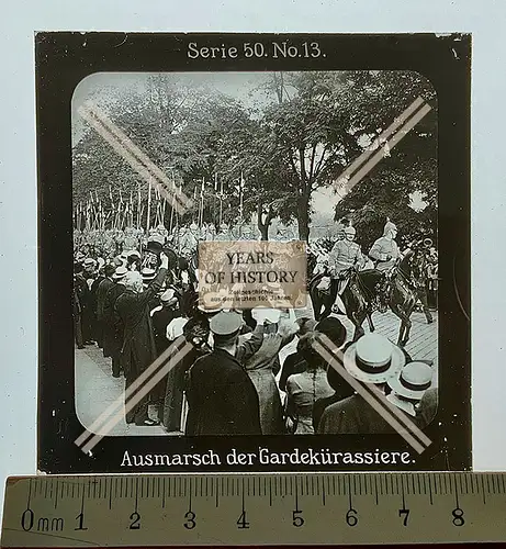 Orig. Glas Dia 1.WK Ausmarsch der Garde Kürassiere Regiment Kavallerieverband 