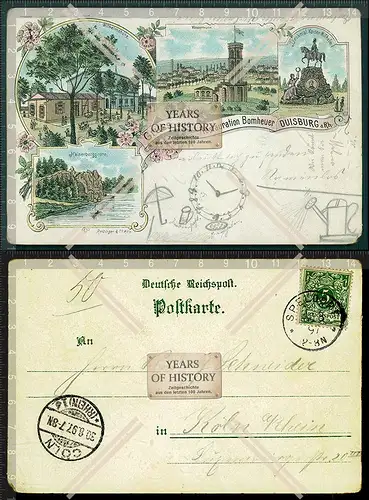 AK Lithographie Duisburg Restaurant Bomheuer 1897 gel. Wilhelmshöhe Wasserturm