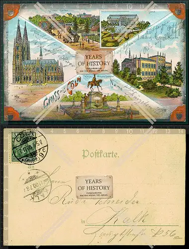 AK Köln Litho 1900 gel. Kölner Dreigestirn Zeichen Mehrfachansicht