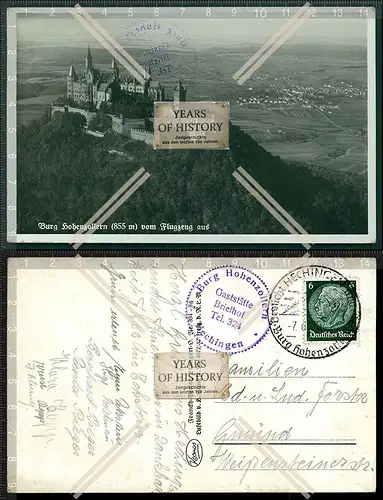 AK Hechingen Burg Hohenzollern 1930 gelaufen Luftbild schöne Stempel Rückseit