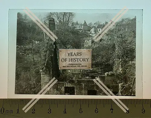 Orig. Glas Dia 1.WK Zerstörtes Dorf Kirche Belgien Frankreich