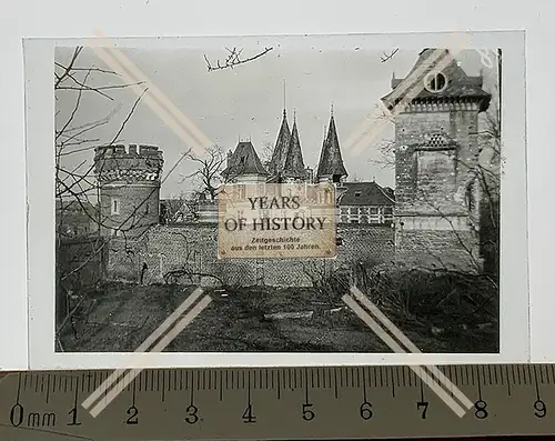 Orig. Glas Dia 1.WK Belgien Frankreich Burg Festung nach Beschuss