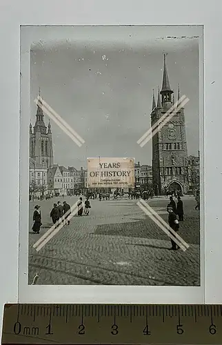 Orig. Glas Dia 1.WK Belgien Frankreich Stadt Ansicht mit Kirche