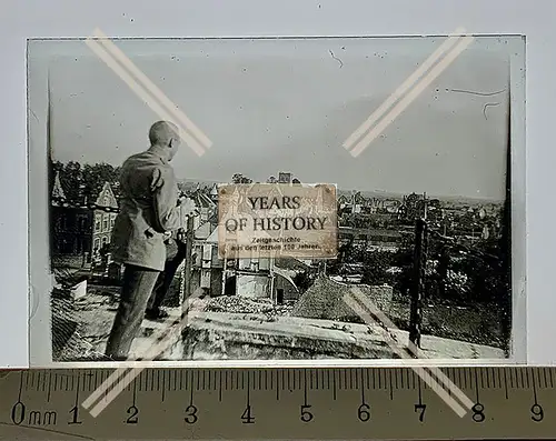 Orig. Glas Dia 1.WK Belgien Frankreich zerstörtes Dorf vom Dach eines Hauses g