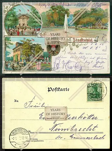AK Litho Köln Gruß aus dem Stadtwald Wappen 1902 gelaufen