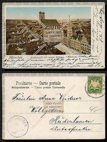 Orig. AK München Totale mit Rathaus gel. 1902