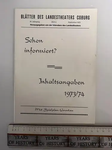 Heft 4 September 1973- Blätter des Landestheater Coburg - mit Spielplan Vorschau