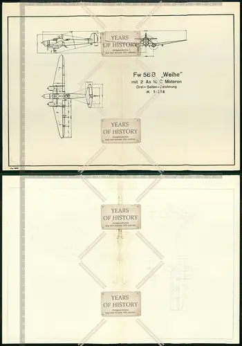 Orig. Faltblatt Dreiseitenzeichnung Flugzeug airplane aircraft Fw 58 B Weihe
