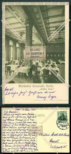 Orig. AK Kempinski Hotel Berlin Weinstuben gelber Saal 1910 gelaufen