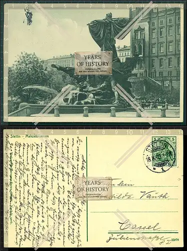 Orig. AK Stettin Szczecin Manzelbrunnen 1909 gelaufen