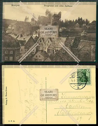 Orig. AK Montjoie Monschau Eifel Burgruine und altes Rathaus 1915 gelaufen