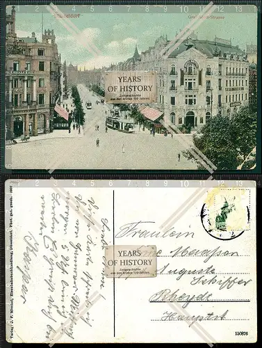 Orig. AK Düsseldorf Graf Adolf Straße Straßenbahn Kleinbahn 1911 gelaufen Ka