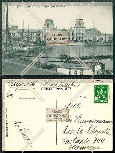 Orig. AK Ostende Belgien Hafen Schiffe La Nouvelle Gare Maritime 1915
