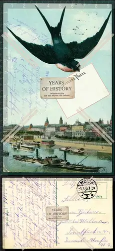 Orig. AK Mainz Schwalbe mit Brief Dampfschiffe Luftbild Fliegeraufnahme 1915 ge