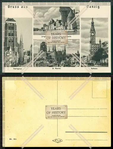 Orig. AK Danzig Gdansk Pommern Wahrzeichen Sternwarte Rathaus Marienkirche Kran