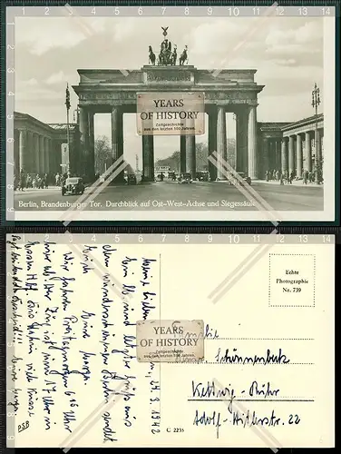 Orig. Foto AK Berlin Brandenburger Tor Durchblick auf Ost-West Achse und Sieges