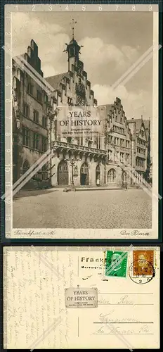 Orig. AK Frankfurt am Main der Römer 1932 gelaufen Sonderstempel Rückseite