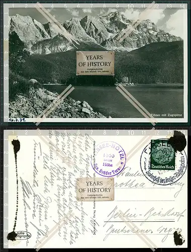 Orig. Foto AK Eibsee Stempel Eibsee Hotel 1941 gelaufen auch Zugspitze mit Alpe