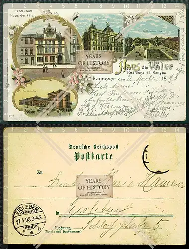 Orig. AK Litho Hannover Restaurant Haus der Väter gelaufen 1898