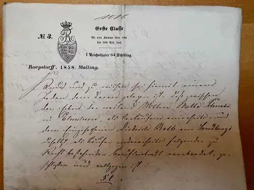 Handschrift Dokument Administratur Grafschaft Rantzau Elmshorn Bramstedt v. 1858