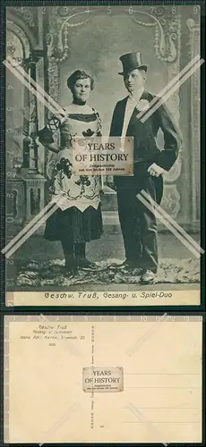 AK Geschwister Truß Gesang und Spiel Duo 1909 Humorist Charakter Groteskkomike