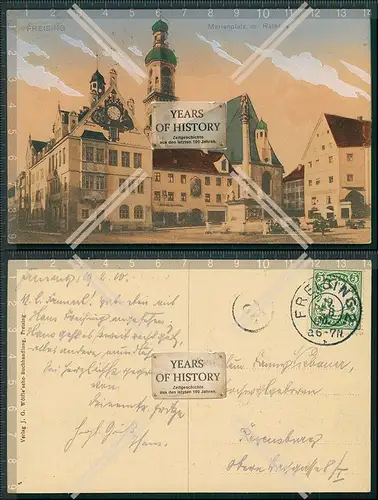 AK Freising Marienplatz mit Rathaus 1910 gelaufen