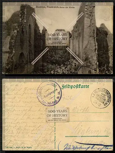 Orig. AK 1. WK Feldpost gel. Frankreich Belgien Dontrien