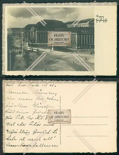 Foto AK Leipzig Bahnhof Straßenbahn 1936