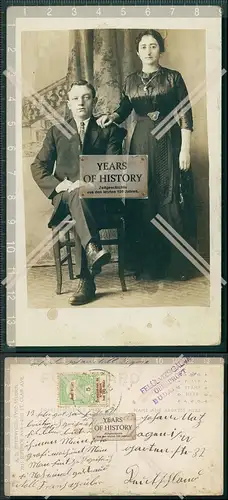 Foto AK feiner Herr mit Dame gelaufen 1915 Sonderstempel überprüft Budapest