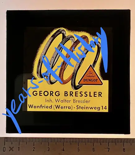 Orig. Glas Dia Dunlop Reifen Wanfried Werra Georg Walter Bressler 8x8 cm ca. 19