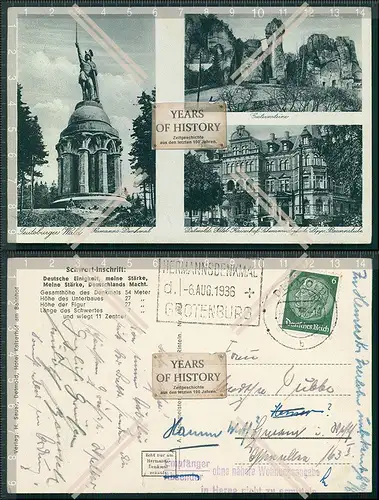 AK Detmold Lippe Hermannsdenkmal gel. 1936 Stempel Grotenburg und andere Stempe