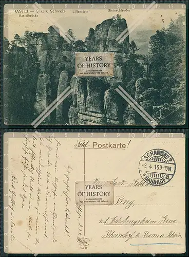 AK Bastei Sächsische Schweiz Lilienstein Steinschleuder Basteibrücke 1916 Fel