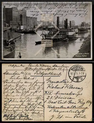 Orig. AK Mannheim Rhein Mühlau Hafen Schiffe 1915